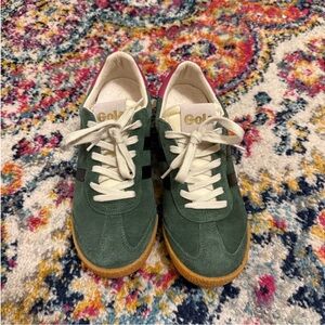 GOLA Green Suede Sneakers with White Laces and Pink Heel